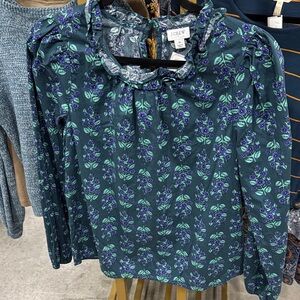 J. Crew Teal and Purple Floral Blouse